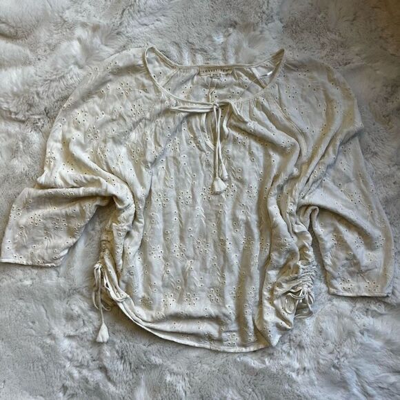 LOVESTITCH BOHO OFF WHITE IVORY EYELET PEASANT BLOUSE M - Picture 11 of 13